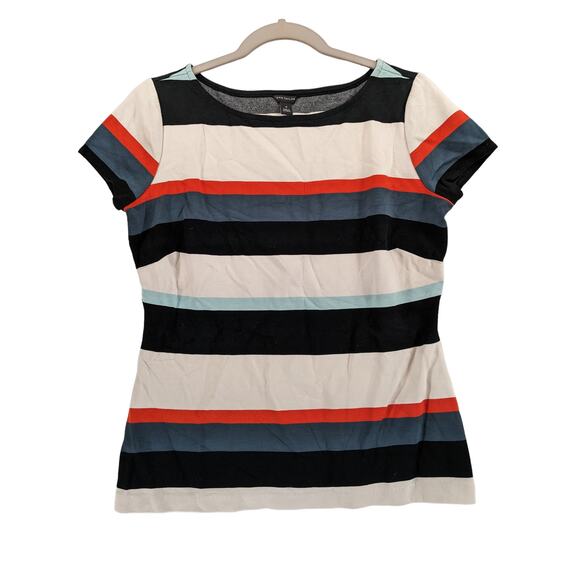 Ann Taylor Striped Blouse Medium Colorblock Crewneck Office Top Casual Colorful - Picture 1 of 8